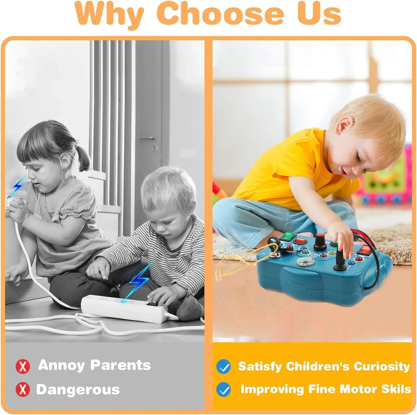 “Toddler Busy Board – Lights & Switches Learning Toy”